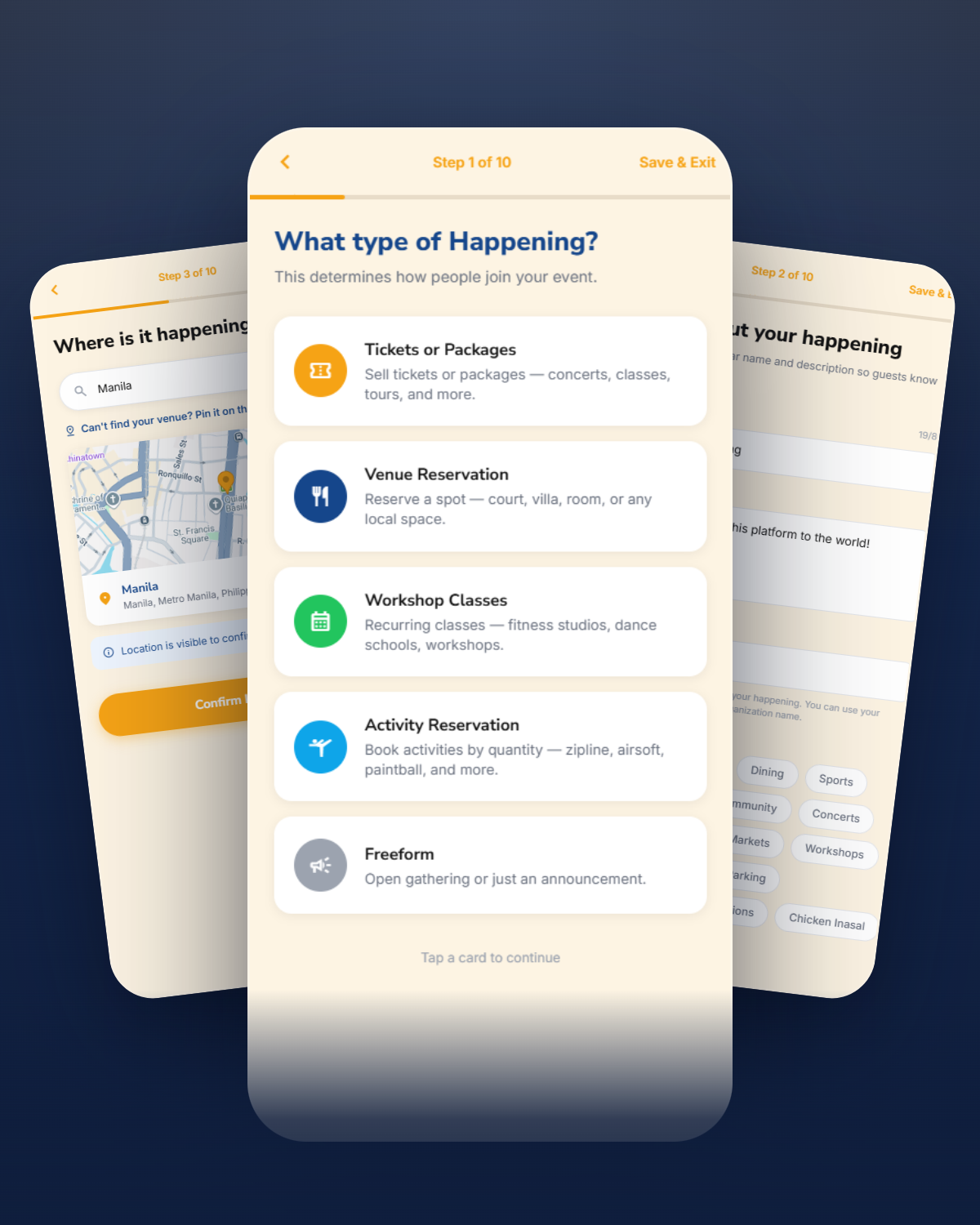 Host event creation flow